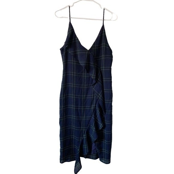 NWT Lulus Candid Moments Navy Blue Plaid Ruffled Midi Dress Size M Women - Picture 3 of 14